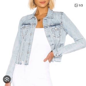 Lovers + Friends Brandon Distressed Raw Hem Jean Jacket in Santa Cruz Large